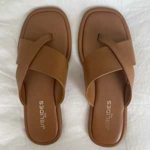 J/Slides NYC YURI tan leather slip on sandals Size 6.5